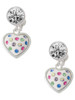 Silver Plated White Resin Heart with Spring Crystals - Crystal Clip on Earrings: Color Choice - Red, Green, Blue, Purple, Pink, Clear, Black