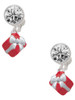 Silver Plated Small 3-D Red Present Box with Bow - Crystal Clip on Earrings: Color Choice - Red, Green, Blue, Purple, Pink, Clear, Black