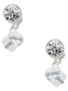 Silver Plated Small 3-D White Present Box with Bow - Crystal Clip on Earrings