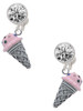 Silver Plated 3-D Resin Strawberry Ice Cream Cone with Crystals - Crystal Clip on Earrings: Color Choice - Red, Green, Blue, Purple, Pink, Clear, Black