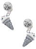 Silver Plated 3-D Resin Vanilla Ice Cream Cone with Crystals - Crystal Clip on Earrings: Color Choice - Red, Green, Blue, Purple, Pink, Clear, Black