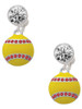 Silver Plated Optic Yellow Softball with Red Crystal Stitching - Crystal Clip on Earrings: Color Choice - Red, Green, Blue, Purple, Pink, Clear, Black