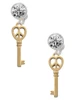 Gold-tone Open Peace Heart Key - Crystal Clip on Earrings: Color Choice - Red, Green, Blue, Purple, Pink, Clear, Black