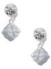 Silver Plated 3-D Present Box with Bow and Crystal - Crystal Clip on Earrings: Color Choice - Red, Green, Blue, Purple, Pink, Clear, Black