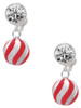 Silver Plated 3-D Red Striped Christmas Ornament - Crystal Clip on Earrings: Color Choice - Red, Green, Blue, Purple, Pink, Clear, Black