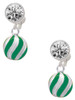 Silver Plated 3-D Green Striped Ornament - Crystal Clip on Earrings: Color Choice - Red, Green, Blue, Purple, Pink, Clear, Black