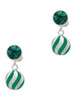 Silver Plated 3-D Green Striped Ornament - Crystal Clip on Earrings