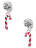 Silver Plated 3-D Red Enamel Candy Cane - Crystal Clip on Earrings: Color Choice - Red, Green, Blue, Purple, Pink, Clear, Black