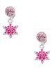 Hot Pink Snowflake with Hot Pink Crystal - Crystal Clip on Earrings