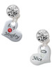 Silver Plated Naughty or Nice Heart with Crystals - Crystal Clip on Earrings: Color Choice - Red, Green, Blue, Purple, Pink, Clear, Black