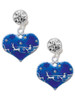 Silver Plated Large Blue Flying Santa Heart with AB Crystals - Crystal Clip on Earrings: Color Choice - Red, Green, Blue, Purple, Pink, Clear, Black