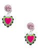 Silver Plated Hot Pink & Lime Green Heart with Black Ruffles - Crystal Clip on Earrings