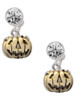 Gold-tone 3-D Large Jack O' Lantern with Leaves - Crystal Clip on Earrings: Color Choice - Red, Green, Blue, Purple, Pink, Clear, Black