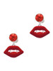 Silver Plated Red Enamel Vampire Lips - Crystal Clip on Earrings