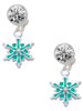 Silver Plated Teal Snowflake with Clear Crystal - Crystal Clip on Earrings: Color Choice - Red, Green, Blue, Purple, Pink, Clear, Black