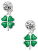 Silver Plated Translucent Green Lucky Four Leaf Clover - Crystal Clip on Earrings: Color Choice - Red, Green, Blue, Purple, Pink, Clear, Black