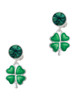 Silver Plated Translucent Green Lucky Four Leaf Clover - Crystal Clip on Earrings