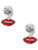 Gold-tone Small Translucent Red Lips - Crystal Clip on Earrings: Color Choice - Red, Green, Blue, Purple, Pink, Clear, Black