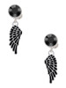 Silver Plated Medium Black Enamel Angel Wing - Crystal Clip on Earrings