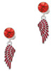 Silver Plated Medium Translucent Red Angel Wing - Crystal Clip on Earrings