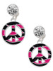Silver Plated Large Hot Pink Tiger Print Peace Sign - Crystal Clip on Earrings: Color Choice - Red, Green, Blue, Purple, Pink, Clear, Black