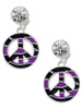 Silver Plated Large Purple Tiger Print Peace Sign - Crystal Clip on Earrings: Color Choice - Red, Green, Blue, Purple, Pink, Clear, Black