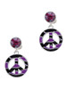 Silver Plated Large Purple Tiger Print Peace Sign - Crystal Clip on Earrings