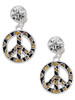 Silver Plated Large Brown Cheetah Print Peace Sign - Crystal Clip on Earrings