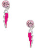 Silver Plated Hot Pink Lightning Bolt - Crystal Clip on Earrings