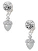 Silver Plated Small Acorn with Crystals - Crystal Clip on Earrings: Color Choice - Red, Green, Blue, Purple, Pink, Clear, Black