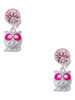 Silver Plated Owl with Hot Pink & Clear Crystal Eyes - Crystal Clip on Earrings