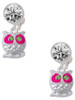 Silver Plated Owl with Hot Pink & Lime Green Crystal Eyes - Crystal Clip on Earrings: Color Choice - Red, Green, Blue, Purple, Pink, Clear, Black