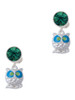 Silver Plated Owl with Hot Blue & Lime Green Crystal Eyes - Crystal Clip on Earrings