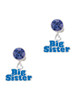 Silver Plated Royal Blue ''Big Sister'' with Heart - Crystal Clip on Earrings