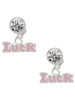 Pink ''Luck'' with Heart - Crystal Clip on Earrings: Color Choice - Red, Green, Blue, Purple, Pink, Clear, Black