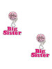 Silver Plated Hot Pink ''Big Sister'' with Heart - Crystal Clip on Earrings