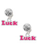 Hot Pink ''Luck'' with Heart - Crystal Clip on Earrings: Color Choice - Red, Green, Blue, Purple, Pink, Clear, Black