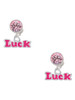 Hot Pink ''Luck'' with Heart - Crystal Clip on Earrings