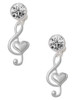 Silver Plated Large Clef with Heart - Crystal Clip on Earrings: Color Choice - Red, Green, Blue, Purple, Pink, Clear, Black
