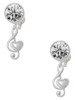 Silver Plated Medium Clef with Heart - Crystal Clip on Earrings: Color Choice - Red, Green, Blue, Purple, Pink, Clear, Black