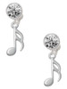 Silver Plated Sixteenth Note - Crystal Clip on Earrings: Color Choice - Red, Green, Blue, Purple, Pink, Clear, Black