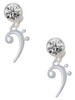 Silver Plated Bass Clef - Crystal Clip on Earrings: Color Choice - Red, Green, Blue, Purple, Pink, Clear, Black