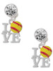 Love with Softball - Crystal Clip on Earrings: Color Choice - Red, Green, Blue, Purple, Pink, Clear, Black