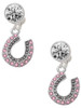 Silver Plated Beaded Pink Crystal Horseshoe with Good Luck - Crystal Clip on Earrings: Color Choice - Red, Green, Blue, Purple, Pink, Clear, Black