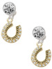 Beaded Clear Gold-tone Crystal Horseshoe with Good Luck - Crystal Clip on Earrings: Color Choice - Red, Green, Blue, Purple, Pink, Clear, Black