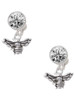 Silver Plated Small 3-D Bee - Crystal Clip on Earrings: Color Choice - Red, Green, Blue, Purple, Pink, Clear, Black