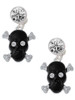 Silver Plated Large Black Resin Skull with Clear Crystals - Crystal Clip on Earrings: Color Choice - Red, Green, Blue, Purple, Pink, Clear, Black