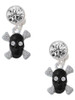Silver Plated Small Black Resin Skull with Clear Crystals - Crystal Clip on Earrings: Color Choice - Red, Green, Blue, Purple, Pink, Clear, Black