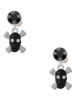 Silver Plated Small Black Resin Skull with Clear Crystals - Crystal Clip on Earrings