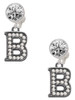 Black Nickeltone Crystal Initial - B - Beaded Border - Crystal Clip on Earrings: Color Choice - Red, Green, Blue, Purple, Pink, Clear, Black